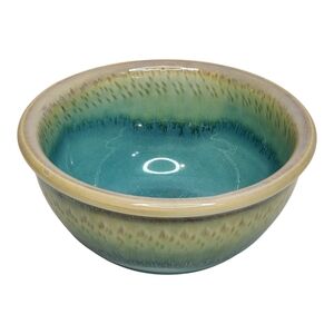 Studio Art Pottery Water Banks Bowl 5" Signed Blue Green Golden Yellow Signed